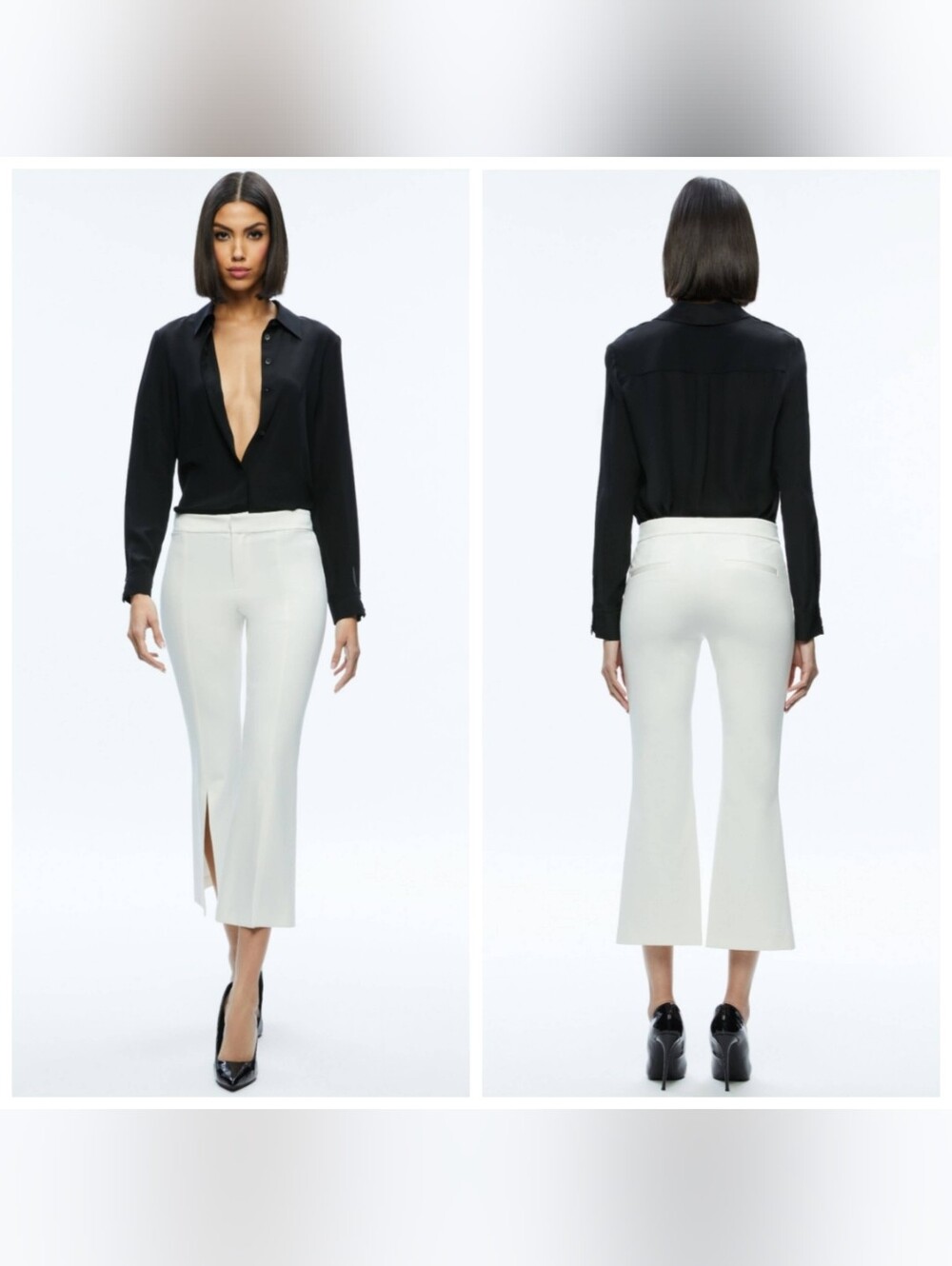 Alice + Olivia Walker Off White Slit Hem Cropped Pants size 4 - Picture 4 of 15